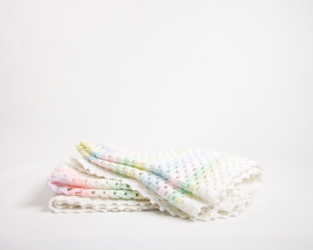 Vintage Crochet Pram Blankets Dolls Afghan Small Pair