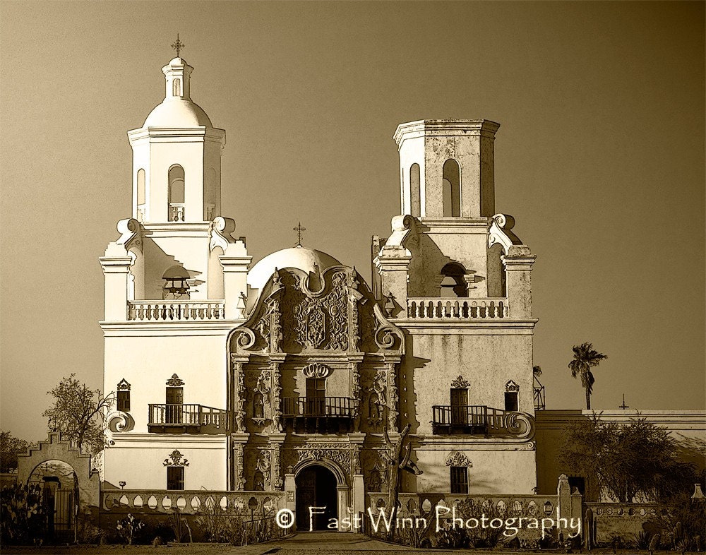 Golden Dove - A Fine Art Photograph in a 11 x 14 print of San Xavier Mission in sepia