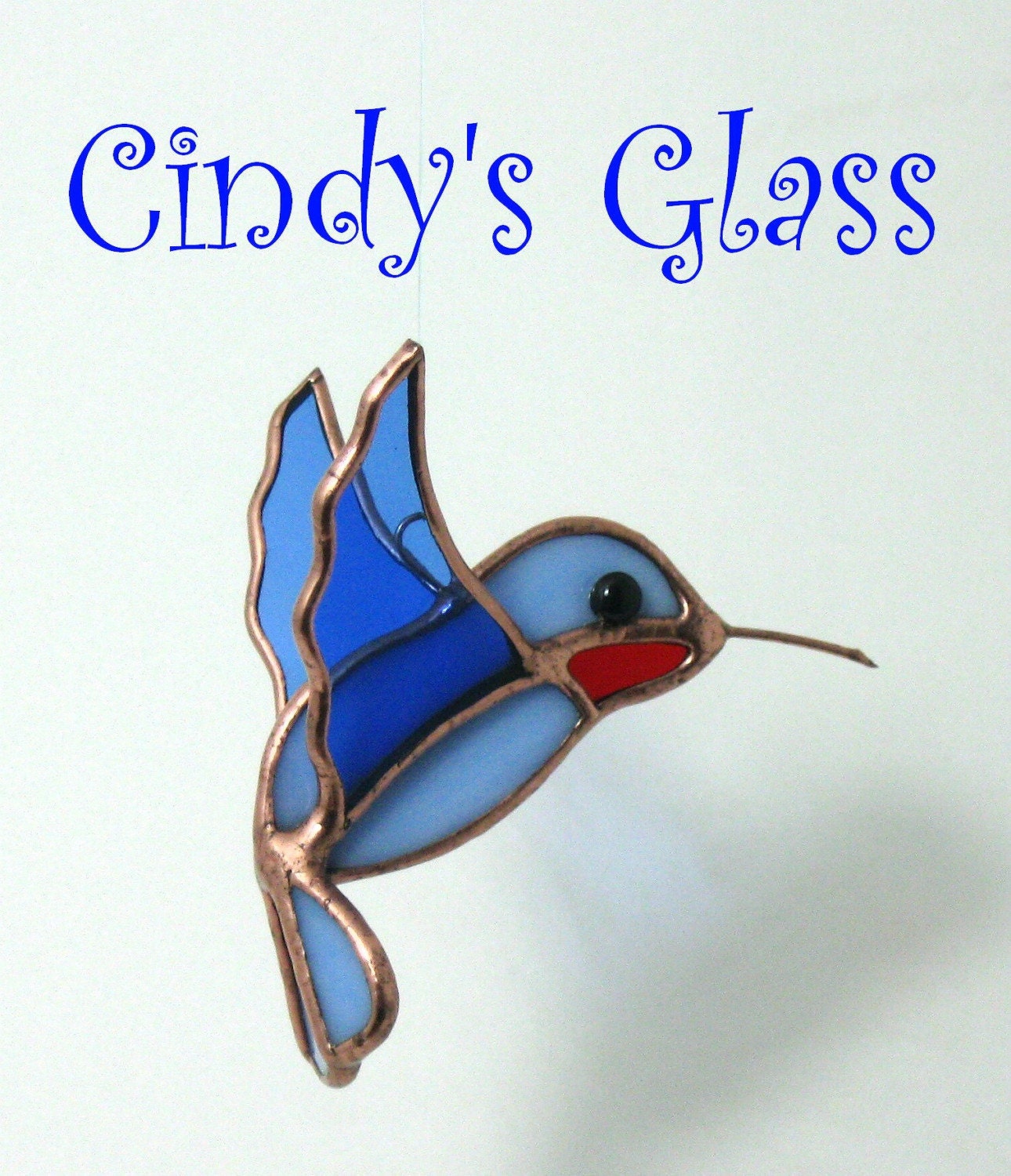 Hummingbird Stained Glass 3D Light Blue w/gift box