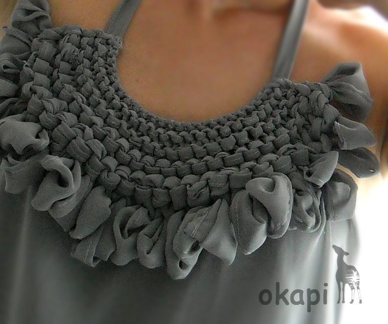 Reserved listing, Grey mousseline okapi summer tunic with knitted ornament, paris fashion,