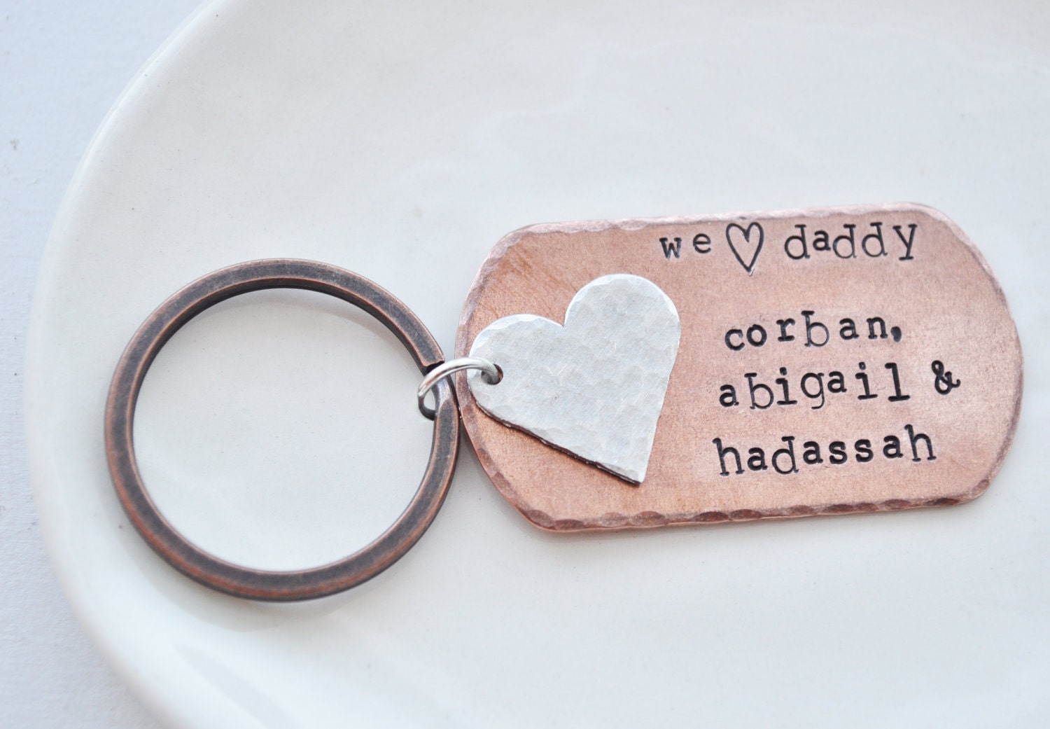 We Love Daddy - Hand Stamped & Personalized Dog Tag Key Chain -Add your Kids Name's for Dad this Father's Day