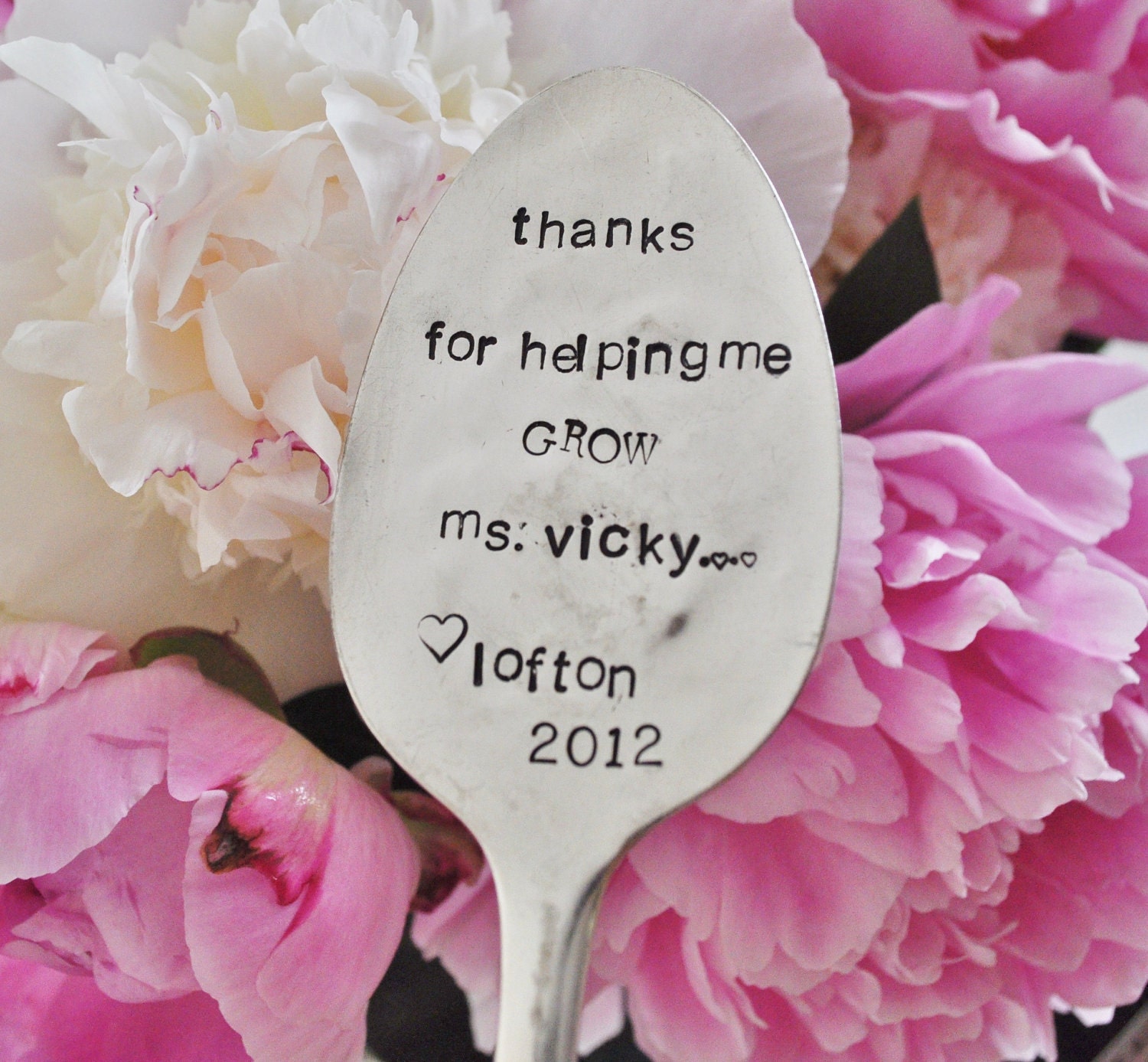 Thanks for Helping Me Grow- Personalized Hand Stamped Vintage Serving Spoon for Teachers