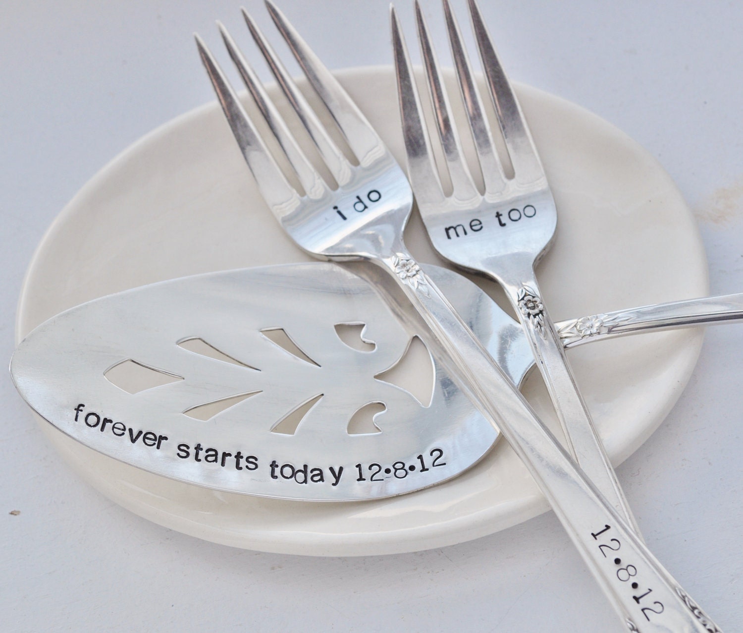 Forever Starts Today -Personalized, Hand Stamped Vintage Wedding Cake Server WITH Your Wedding Date