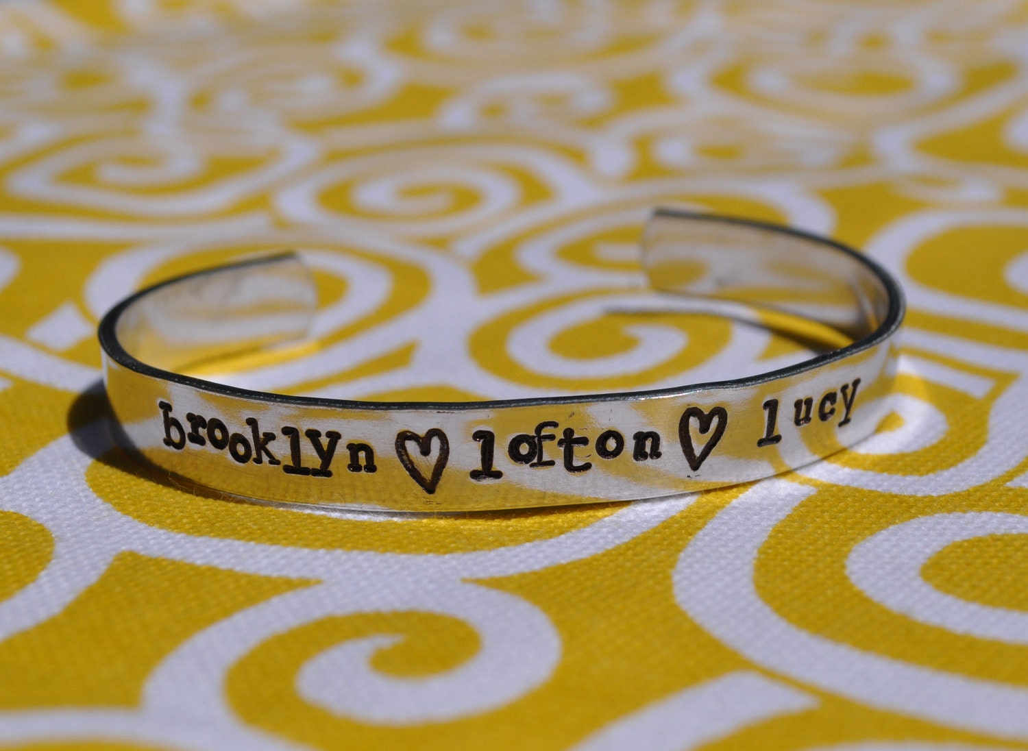 Personalized Handstamped Cuff Bracelet - Choose your own Names/Words
