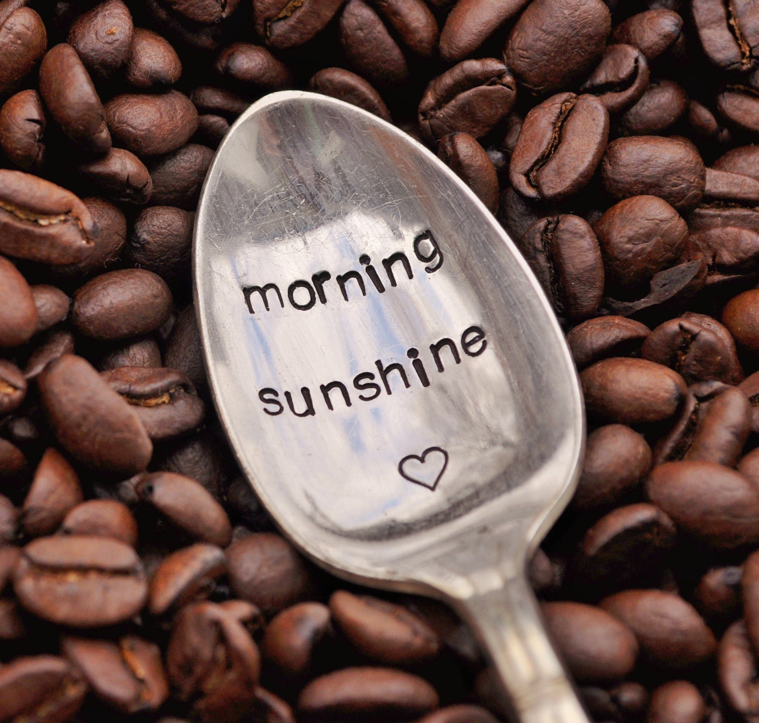 Morning Sunshine  -  Hand Stamped Vintage Coffee Spoon for COFFEE LOVERS (TM)