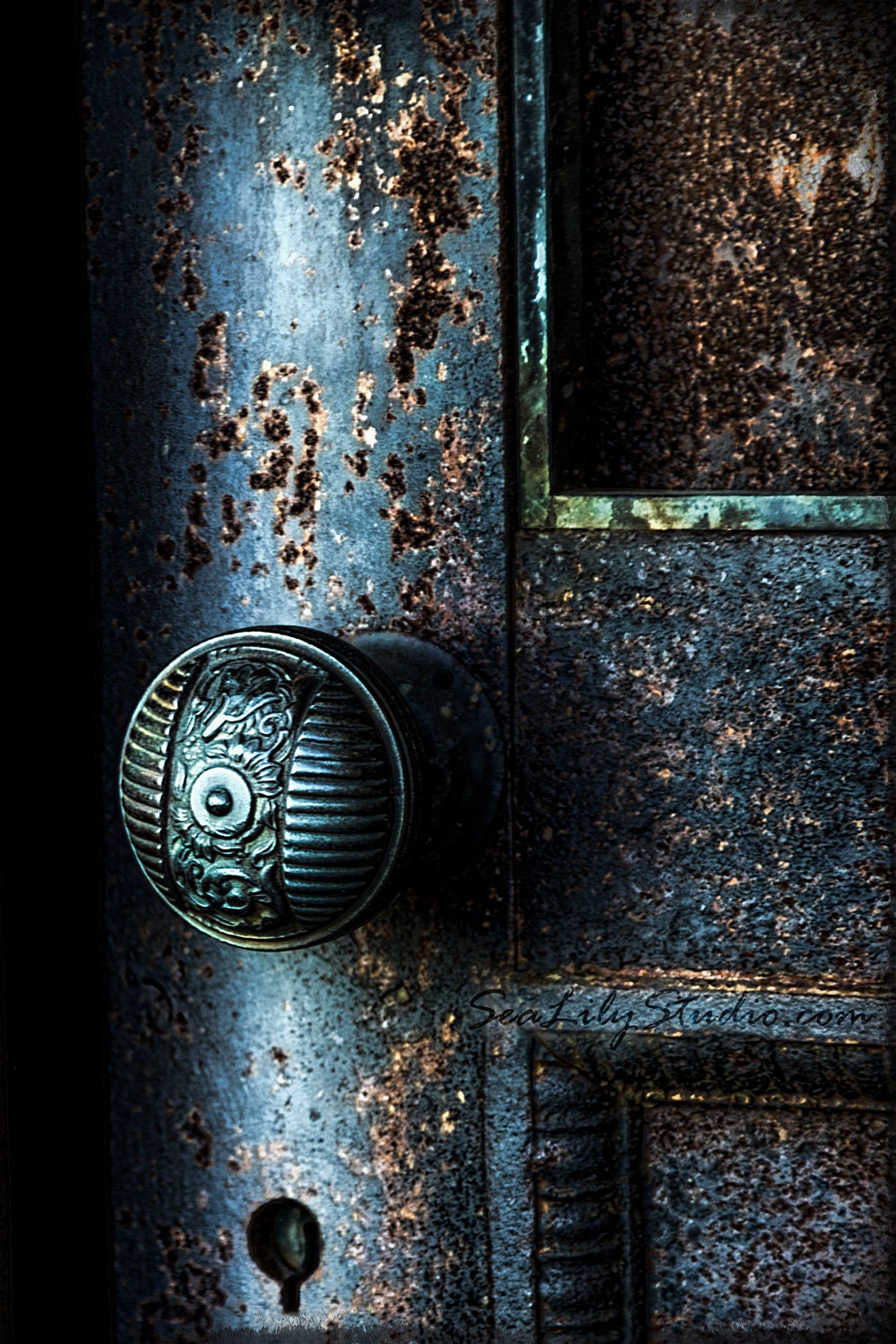 Secret Door 8x12 : cemetery photography blue door photo midnight gothic relic dark art nouveau teal blue green home decor
