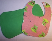 Bib and burp cloth set - frolicking frogs in green and red