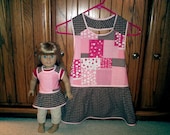 Matching aprons for girl and 18" Doll - Valentine's Day pink and brown print