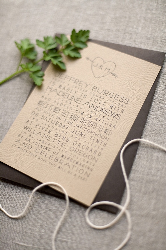 Faux Bois Orchard / Woodland Wedding Invitation - Sample - Eco friendly
