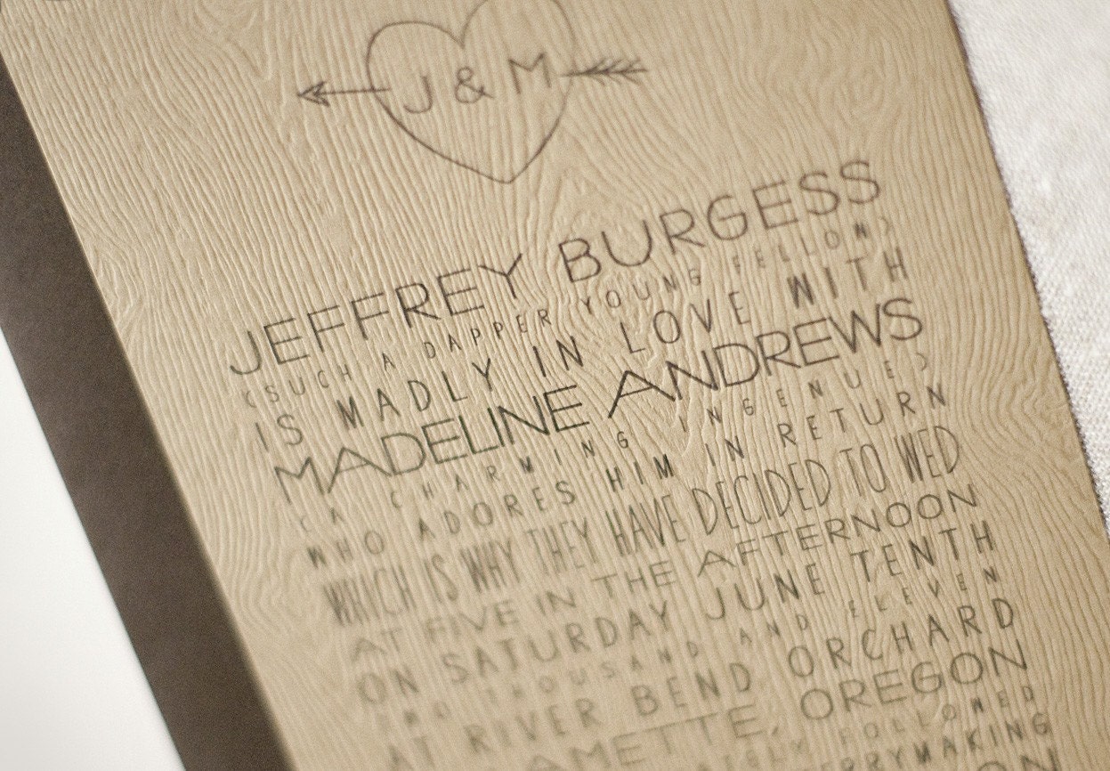 Faux Bois Orchard / Woodland Wedding Invitation - Sample - Eco friendly
