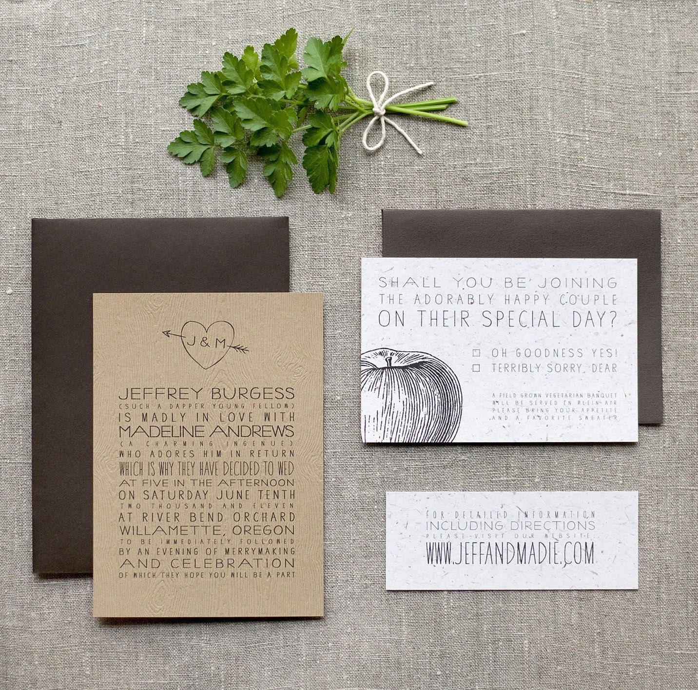 Faux Bois Orchard / Woodland Wedding Invitation - Sample - Eco friendly