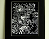 Gothic, pen and ink - "Guardian Angels" - "8 x 10" print with an 11" x 14" black mat