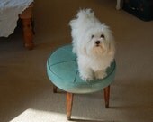 Retro Turquoise Vinyl Foot Stool with Danish Modern Style Legs On Sale by Retro Daisy Girl