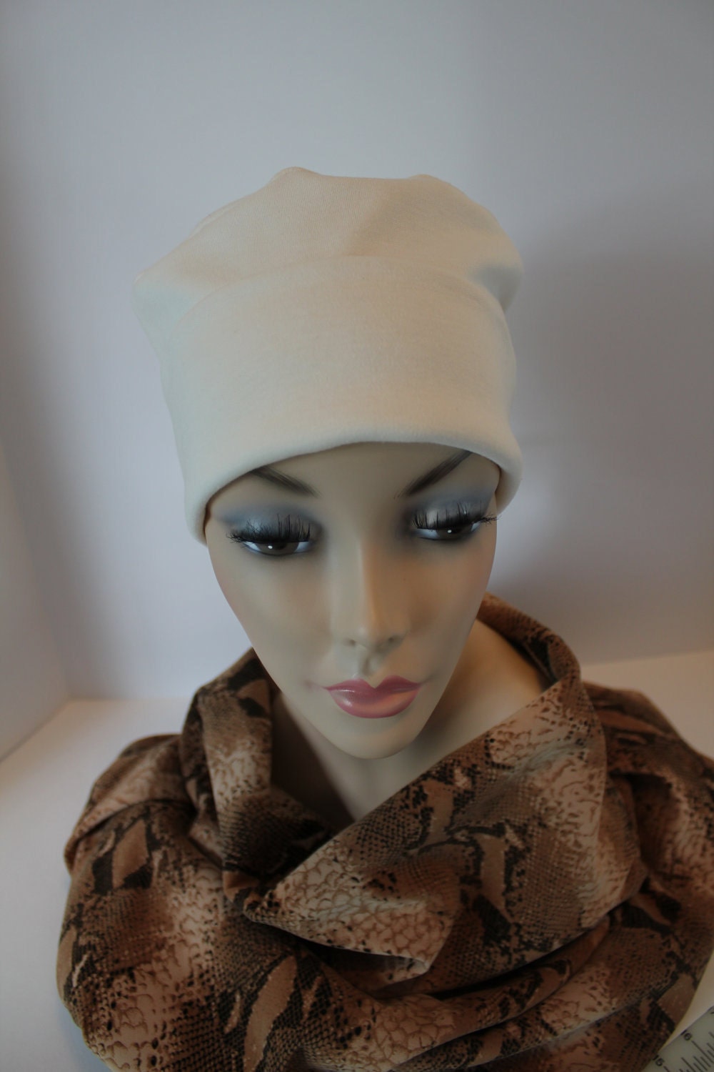 Ivory Off White Cream Chemo Hat Cancer Cap Jersery Knit Soft Women Men Free Ship in USA