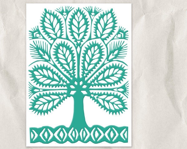 teal tree silhouette, 5x7 art print, nursery decor, children bedroom decor, abstract geometric art print, mint, green, cyan