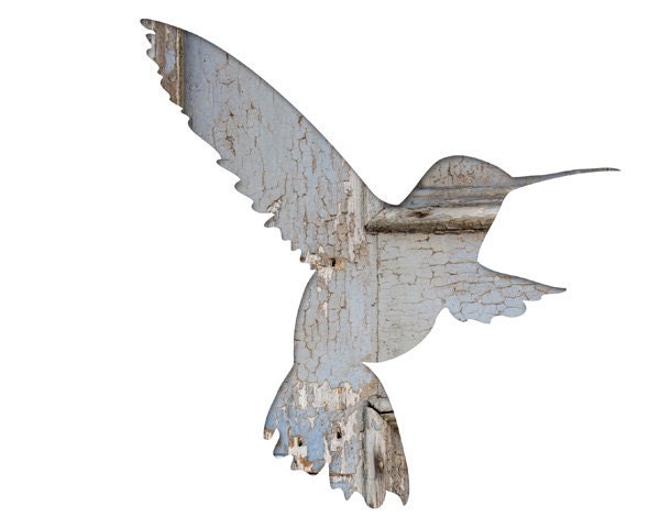 humming bird silhouette in periwinkle, bird collage photography, 11x14 animal art print, gray, blue, country house decor, bird wall decor