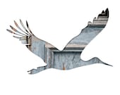 bird silhouette in blue and brick, stork abstract photography, 11x14 art print, architectural, blue, gray, red, baby shower gift, wall decor