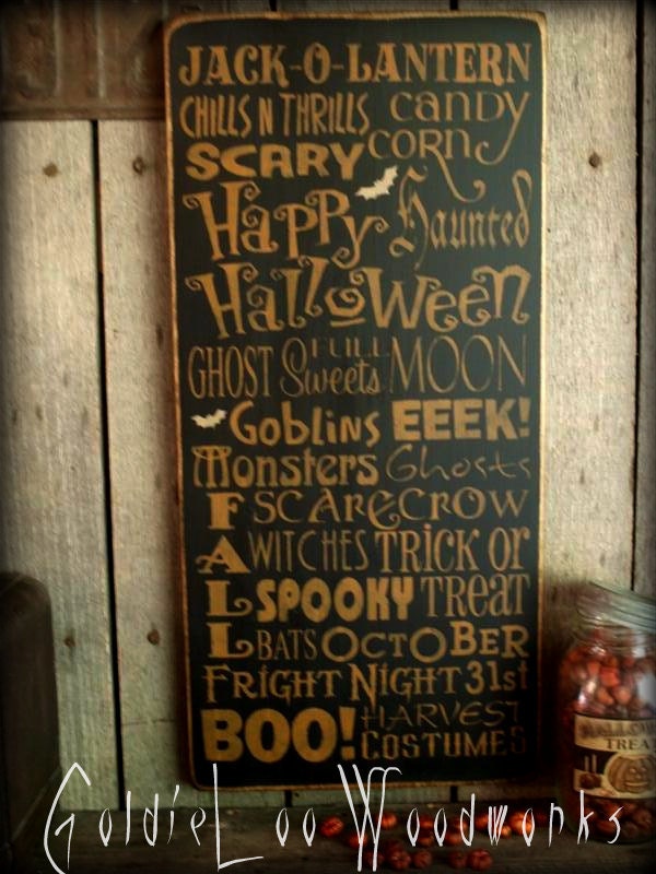Halloween Word Art, Wood Wall Sign, Subway Art,Typography, Primitve Wall Sign