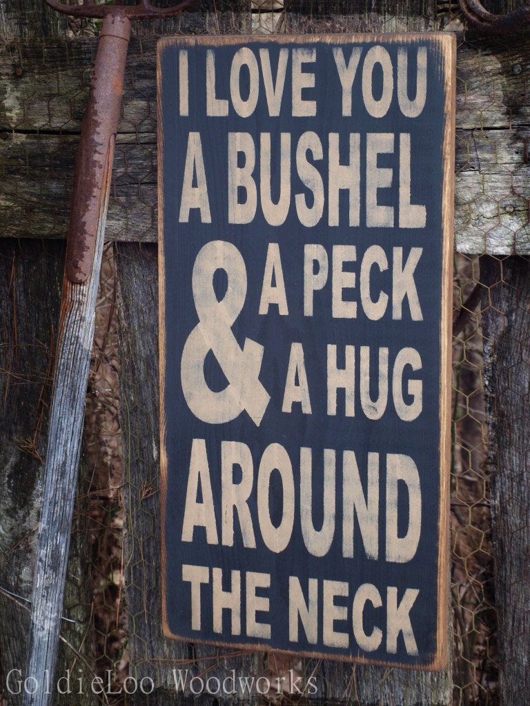 Bushel & A Peck, Typography, Word Art, Subway Art, Primitive Wood Wall Sign, Handmade