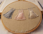 Embroidery Hoop Art - Three Dresses on a Washing Line