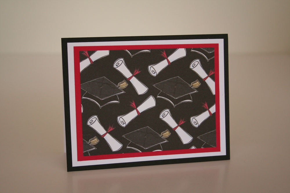 Graduation Card-  Mortarboards and Diplomas