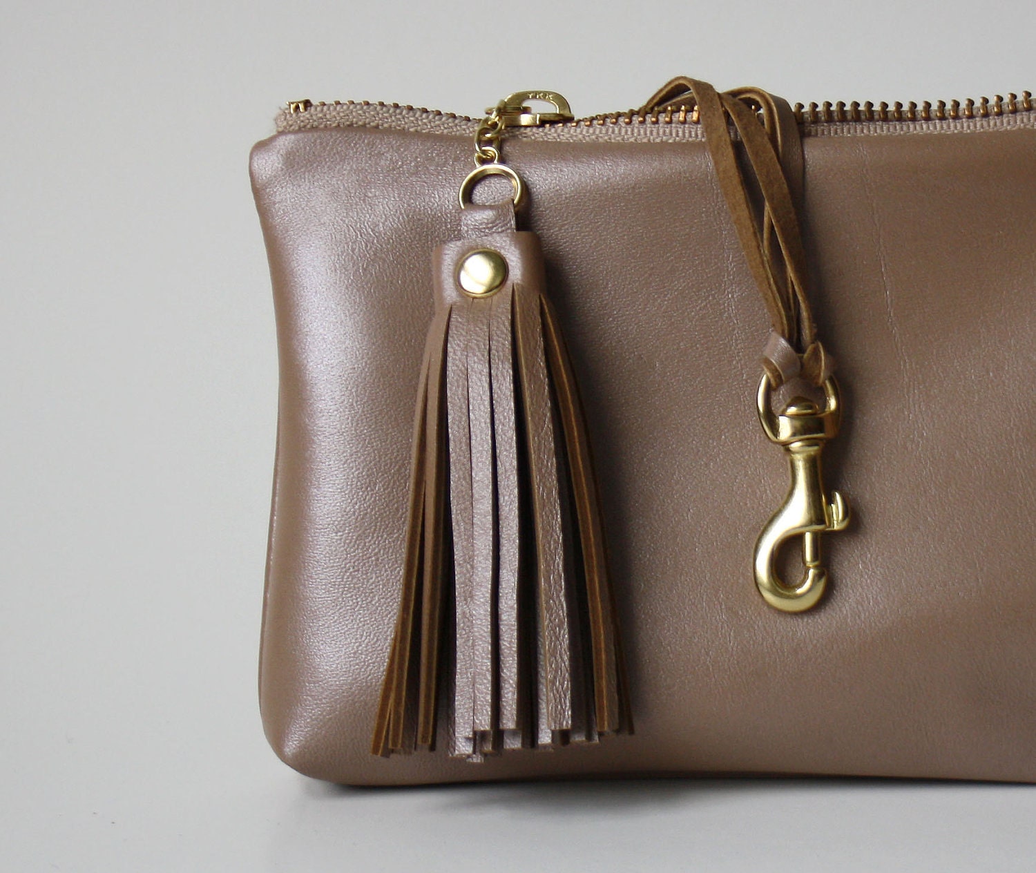 Leather Wallet OPELLE - New Wristlet Pouchette - Soft Lambskin Leather pouch in Iced Blush
