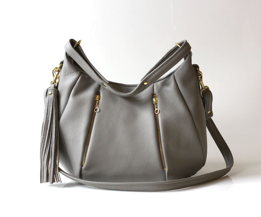 SALE Soft Leather Purse  - OPELLE Ballet Bag - Large Size in Dove Pebbled Leather New
