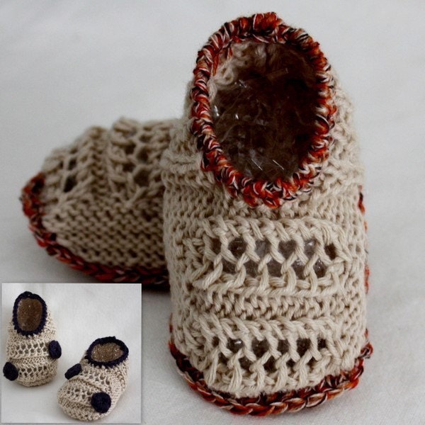 INSTANT DOWNLOAD - Knitting Pattern - 2 patterns in 1 (pdf file) Beige BABY Slippers (0-6/6-12months and toddler size)