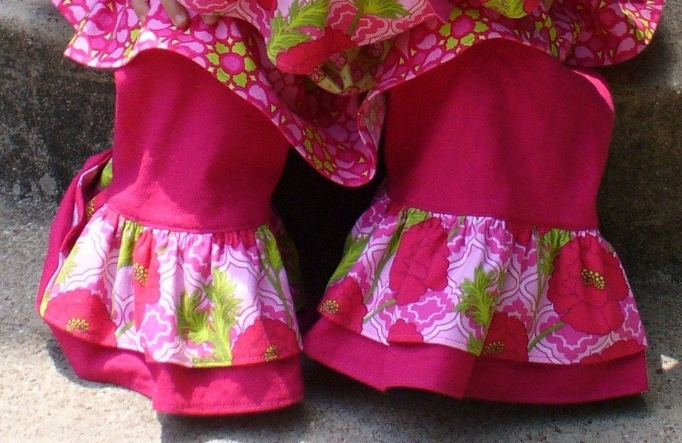Pink Floral Double Ruffle Pants Sizes 12MO - 8