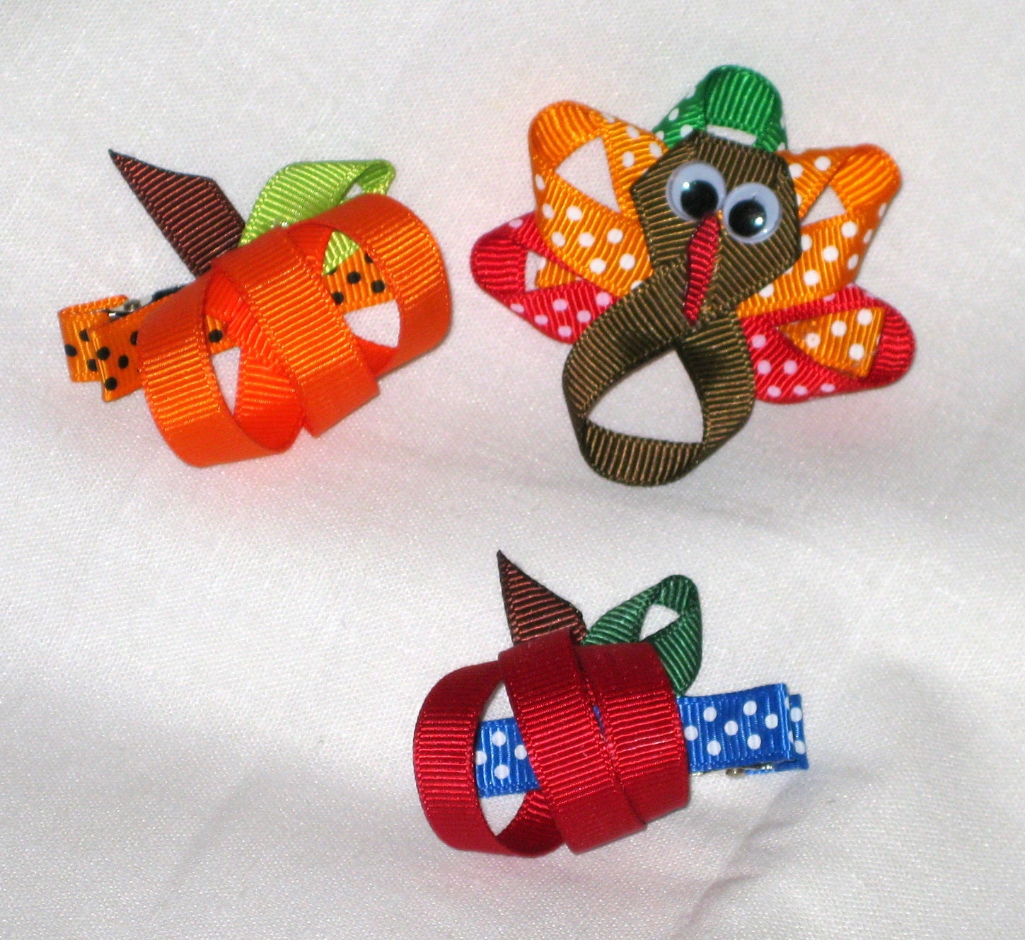 Autumn Hair Clippie Set - turkey, apple, pumpkin