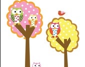 KidsTree with Polka Dots- Owls - Birds Vinyl Wall Decal Sticker Home Decor