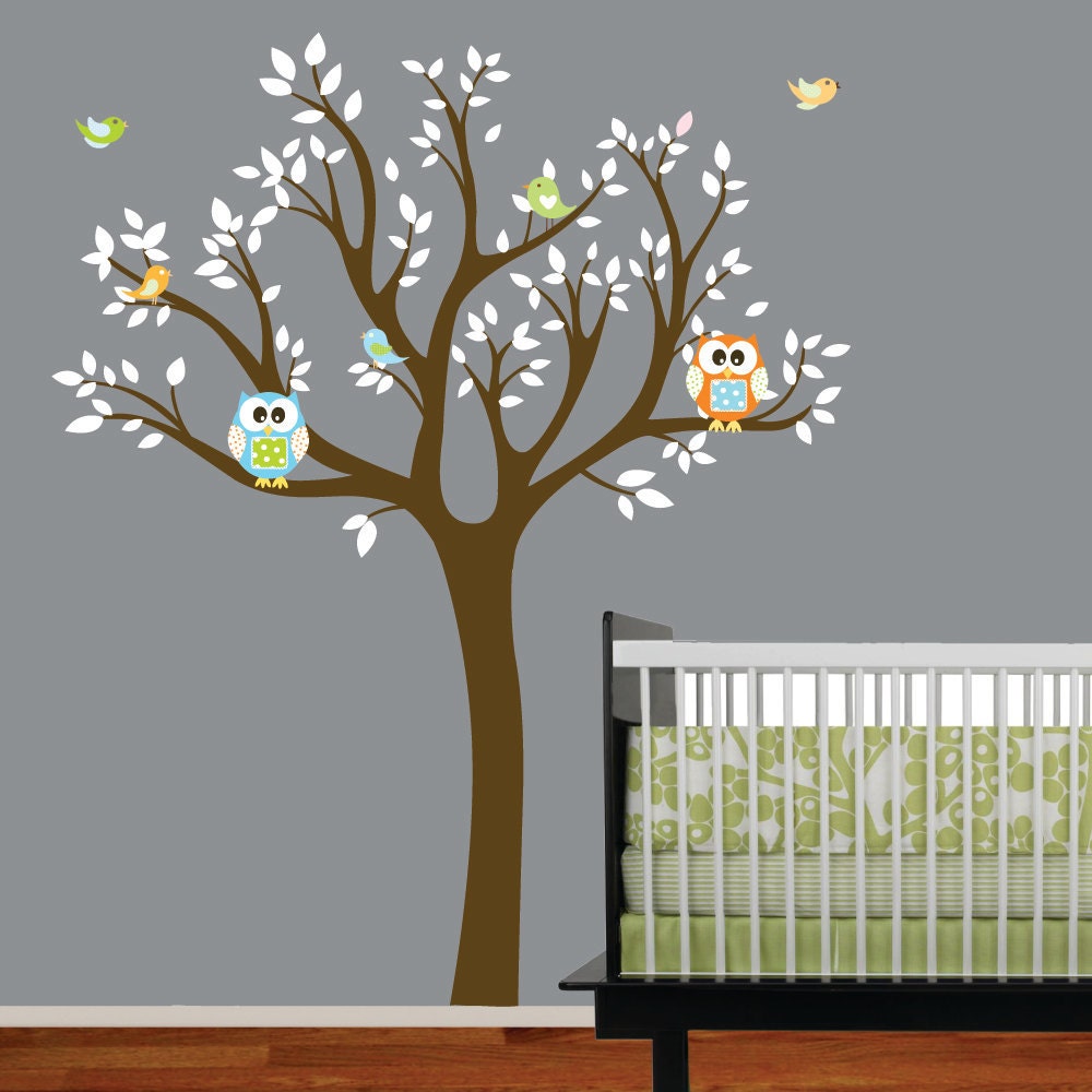 Kids Vinyl Wall Decal Tree Nursery Tree Decals with Owls-Birds