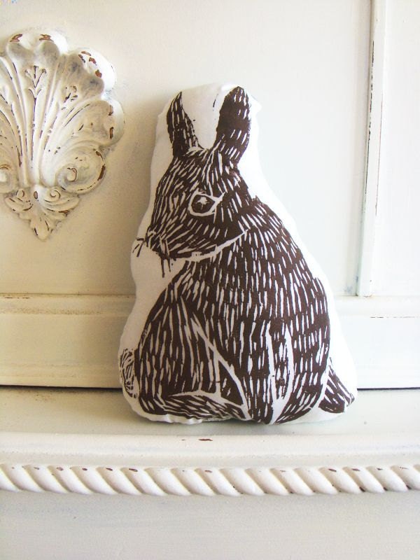 Plush Bunny Pillow. Woodblock Printed. Customizable Colors. Made to order. - LauraFrisk