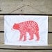 Coral Bear Woodblock Print. Fabric Wall Hanging. 11X14. Choose ANY Color.