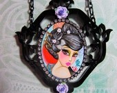 Japanese Geisha Hand Painted Cameo Pendant