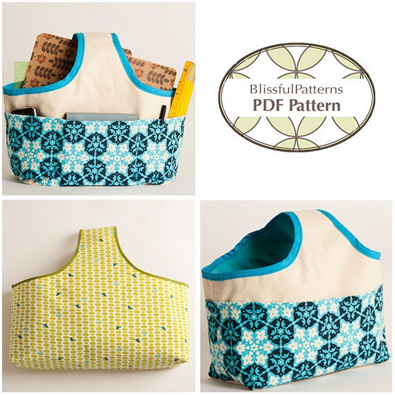 Easy to Sew Fabric Handle Basket PDF Sewing Pattern - two sizes - FREE Shipping - by BlissfulPatterns