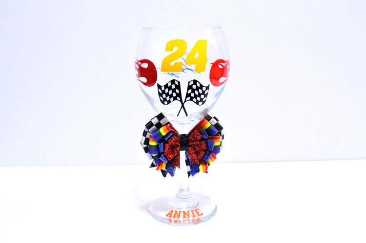 Jeff Gordon 24 Signature Driver Rainbow Racing Nascar Du Pont Sports Birthday Wedding Bridesmaid Gift Personalized Wine Glass