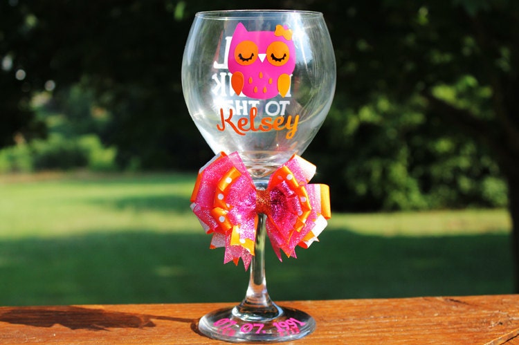 Birthday Owl Sorority Sister Mascot Personalized Little Sis Big Sis Rush Gift Wine Glass