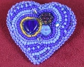 Brooch, Beaded, Heart, Blue