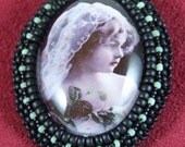 Beaded Brooch - French Postcard