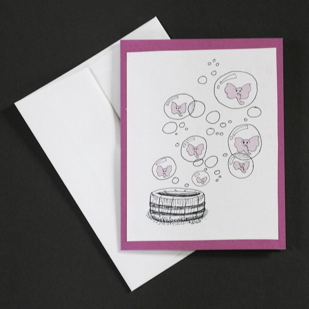 Dumbo Pink Elephants Birthday Greeting Card