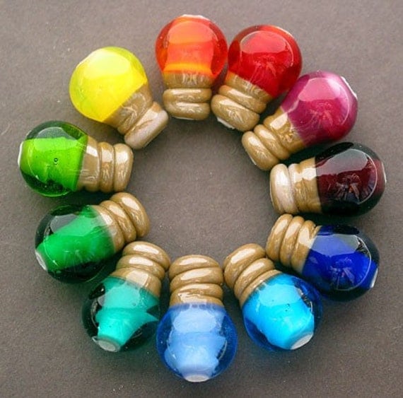 Lampwork Rainbow Colors 11 Party Light Bulbs Beads Set by Mylampworkgarden, designer