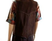 1970s Vest / 70s Handmade CHOCOLATE Suede Leather Vest Waistcoat / Medium