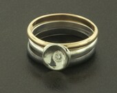 Set of 3 Stack Rings - Gold, Argentium Sterling Silver with Watercast and Diamond, Oxidized