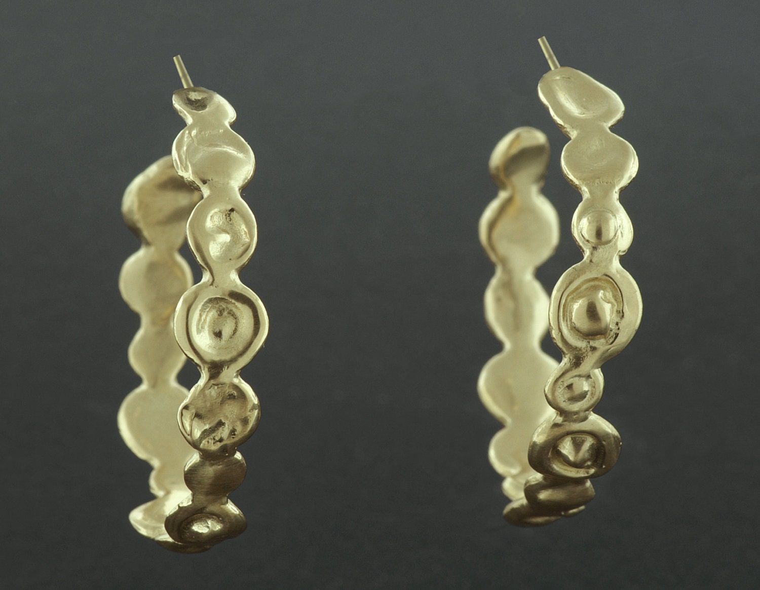 14K Gold Watercast Hoop Earrings