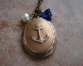 Gold,Anchor,Locket,Necklace,Wedding,Bride,Navy,Ocean,Sea, Nautical, White,Pearl,Girl,Sister,Daughter,Sailing - Nautical Girl