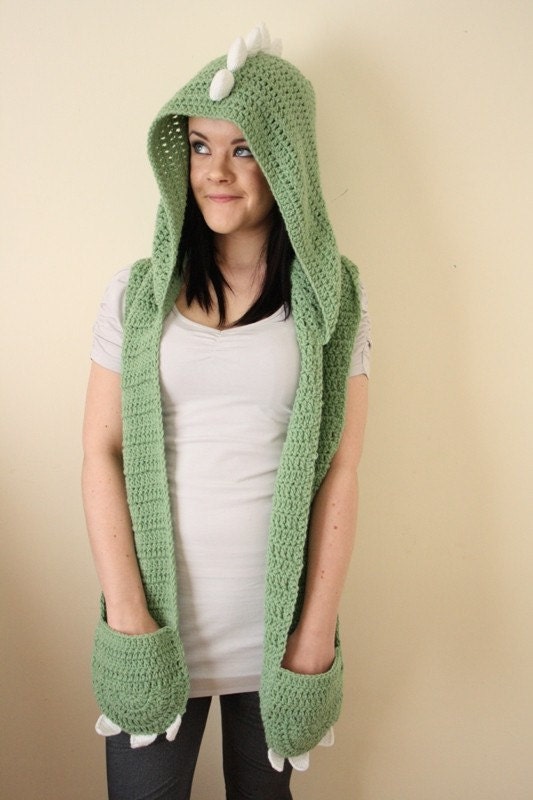 Dinosaur Hodded Scarf with Pockets