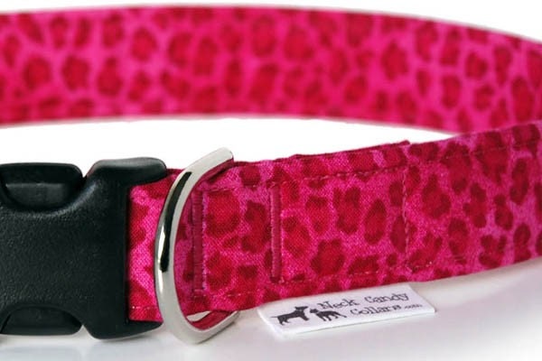 Pink Panther,,, Custom Pink Leopard Print Dog Collar  by Neck Candy Collars