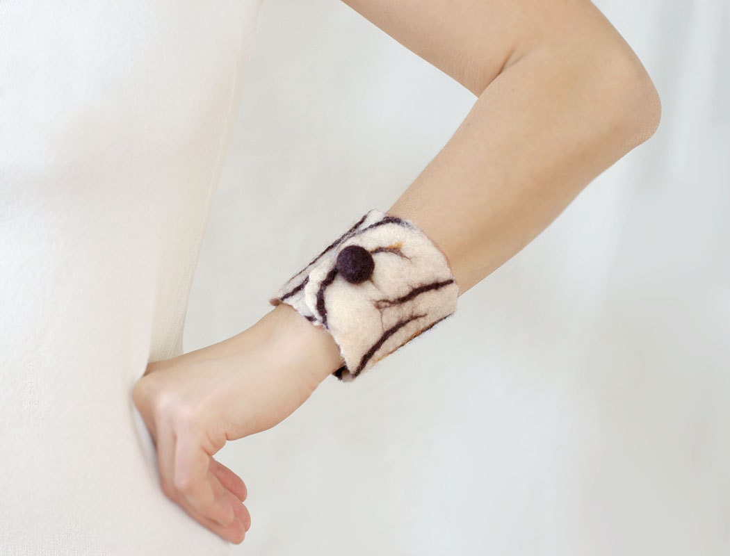 Zebra safari Africa felted cuff bracelet - gift for her