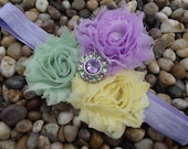 Featured on DISNEY BABY Princess Tiana Lavender Yellow Mint Green Shabby Chic Baby Headband - Newborn - Infant - Toddler - Girl - Photo Prop